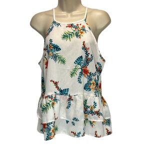 Lily White Womens Floral Ruffle Spaghetti Straps Tank Top  Blouse Size M